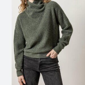 Lilla P Dark Gray/Olive Cowl Neck Sweater
